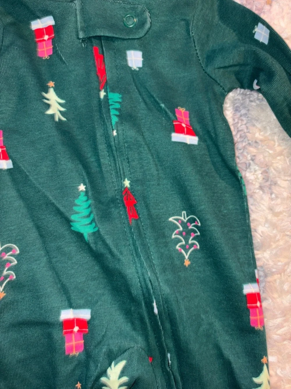 Carter's Green Holiday Print Footed One-Piece